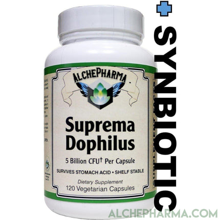 Suprema Dophilus Authentic ( Danisco -BEARS- Poly Matrix Stomach Acid Resistant Strains ) w/ arabinogalactans-Probiotics-AlchePharma-120 Veg Caps-AlchePharma