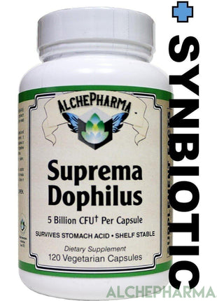 Suprema Dophilus Authentic ( Danisco -BEARS- Poly Matrix Stomach Acid Resistant Strains ) w/ arabinogalactans-Probiotics-AlchePharma-120 Veg Caps-AlchePharma