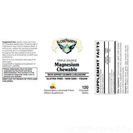 Triple Source Chewable Magnesium Aquamin® Citrate and Chelate Vegan, great tasting Berry Lemonade-Vitamins & Supplements-AlchePharma