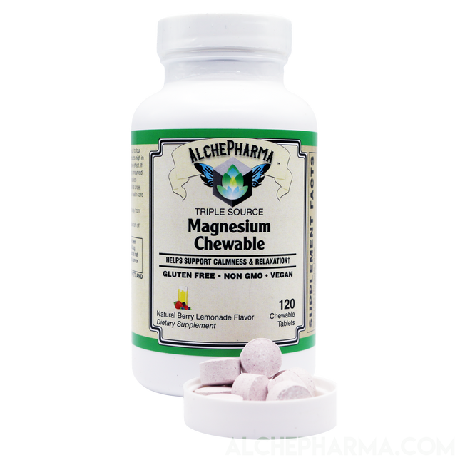 Triple Source Chewable Magnesium Aquamin® Citrate and Chelate Vegan, great tasting Berry Lemonade-Vitamins & Supplements-AlchePharma