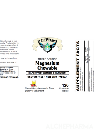 Triple Source Chewable Magnesium Aquamin® Citrate and Chelate Vegan, great tasting Berry Lemonade-Vitamins & Supplements-AlchePharma