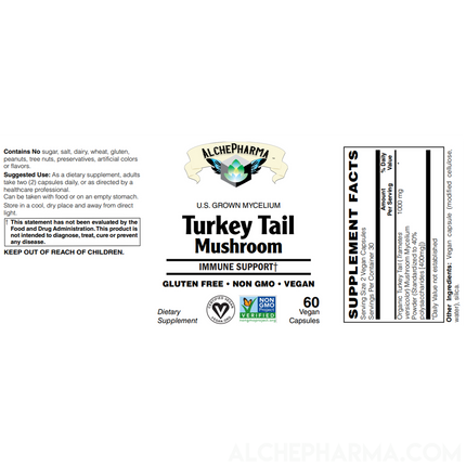 Turkey Tail Mushroom ( Organic Trametes Versicolor ) 40% polysaccharides Vegan-Mushrooms-AlchePharma