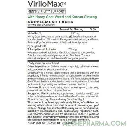 ViriloMax™-Men's Virility Support, with Horny Goat Weed (10% icariins ) and Korean Ginseng-Male Libido-AlchePharma