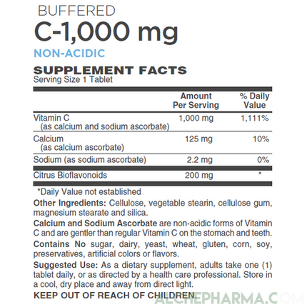 Vitamin C 1000mg buffered calcium and sodium ascorbates with bioflavonoids tablets-AlchePharma