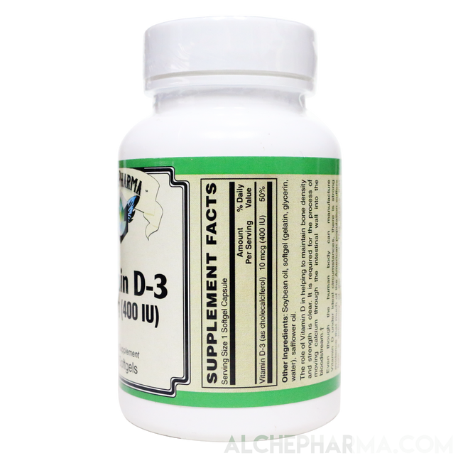 Vitamin D-3 10 mcg ( 400 IU ) Natural, Highly bioavailable from Lanolin - Softgel-Vitamins-AlchePharma