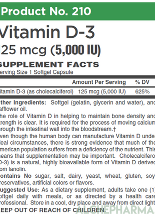 Vitamin D-3 125 mcg (5,000 IU) from Lanolin in a base of Safflower oil-Vitamin-AlchePharma