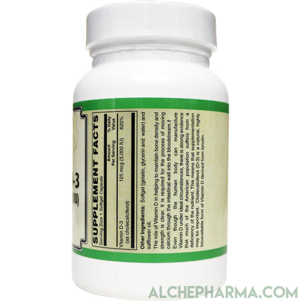 Vitamin D-3 125 mcg (5,000 IU) from Lanolin in a base of Safflower oil-Vitamin-AlchePharma
