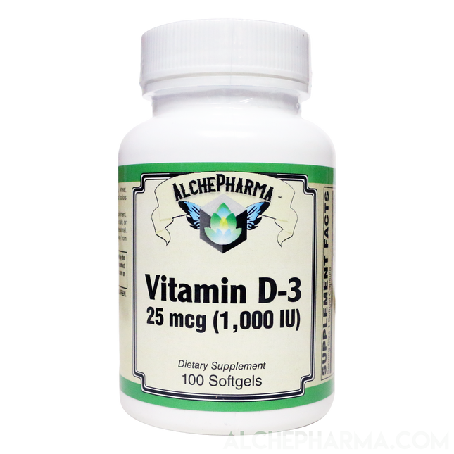 Vitamin D-3 25 mcg (1,000 IU) from Lanolin in a base of Safflower oil-Vitamins & Supplements-AlchePharma