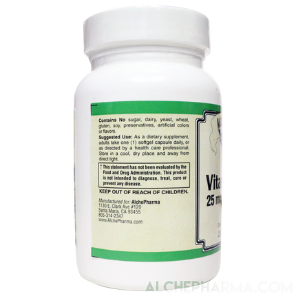 Vitamin D-3 25 mcg (1,000 IU) from Lanolin in a base of Safflower oil-Vitamins & Supplements-AlchePharma