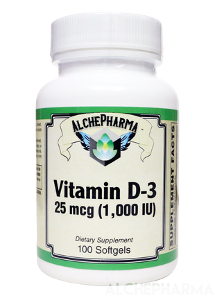 Vitamin D-3 25 mcg (1,000 IU) from Lanolin in a base of Safflower oil-Vitamins & Supplements-AlchePharma