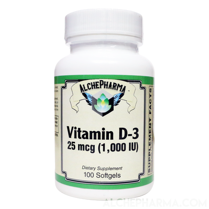 Vitamin D-3 25 mcg (1,000 IU) from Lanolin in a base of Safflower oil-Vitamins & Supplements-AlchePharma
