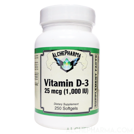 Vitamin D-3 25 mcg (1,000 IU) from Lanolin in a base of Safflower oil-Vitamins & Supplements-AlchePharma