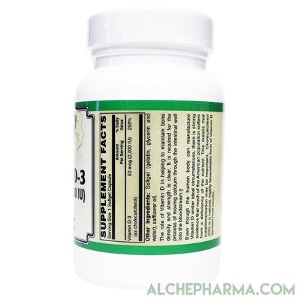 Vitamin D-3 50 mcg (2,000 IU) from Lanolin in a base of Safflower oil-d 3-AlchePharma