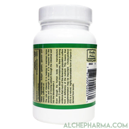 Vitamin D-3 50 mcg (2,000 IU) from Lanolin in a base of Safflower oil-d 3-AlchePharma