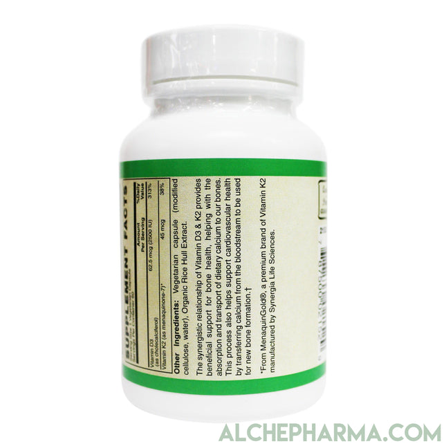 Vitamin D3+K2 (2,500IU+45mcg)-60 Vcaps-MenaquinGold™ (MK-7)-AlchePharma