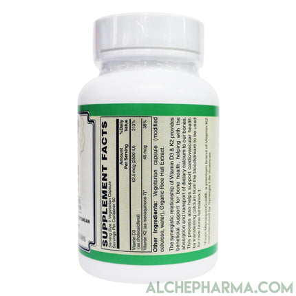 Vitamin D3+K2 (2,500IU+45mcg)-60 Vcaps-MenaquinGold™ (MK-7)-AlchePharma