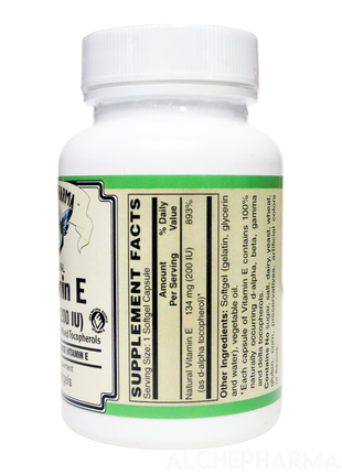 Vitamin E 134 mg (200 IU) 100% Natural Mixed Tocopherols D-Alpha form-Vitamins & Supplements-AlchePharma
