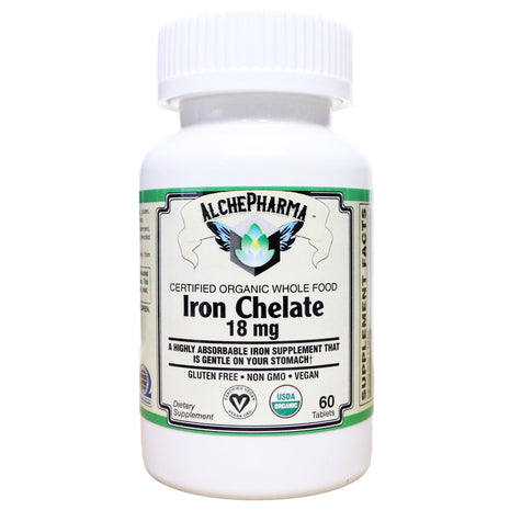 Whole Food Iron Chelate, Certified USDA Organic and from Sprouted Amaranth Simple and Clean Excipients-AlchePharma