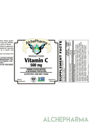 Whole Food Vitamin C ( Acerola Extract, Whole Food Blend ) 500mg = 2caps - Vegan-Anti-Oxidant-AlchePharma