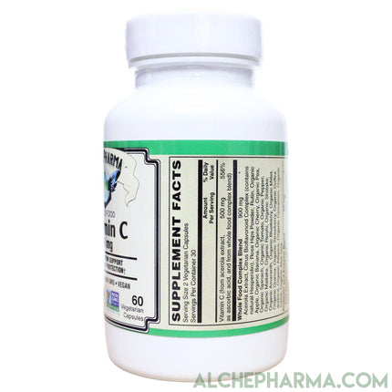 Whole Food Vitamin C ( Acerola Extract, Whole Food Blend ) 500mg = 2caps - Vegan-Anti-Oxidant-AlchePharma