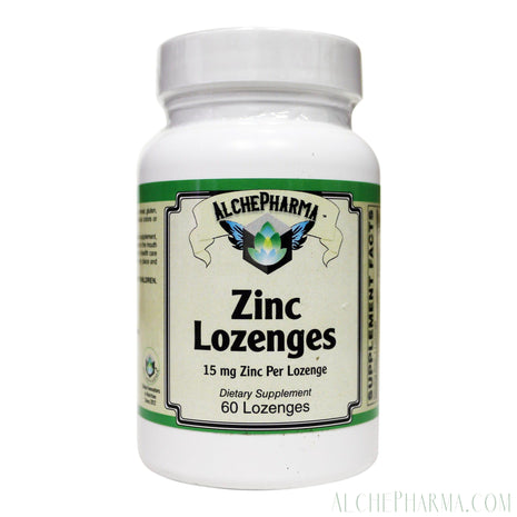 Zinc Lozenges ( Citrate / Gluconate ) 15 Mg. Tasty lozenges w/ Slippery Elm & Bee Propolis-Minerals-AlchePharma